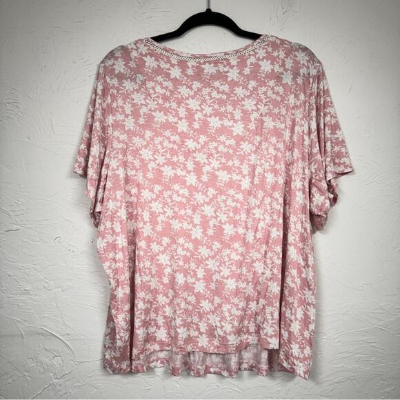 Rene Rafe Sleepwear Pink White Floral Sleep Tee Shirt Womens 2X Short Sleeve Top - Picture 5 of 10
